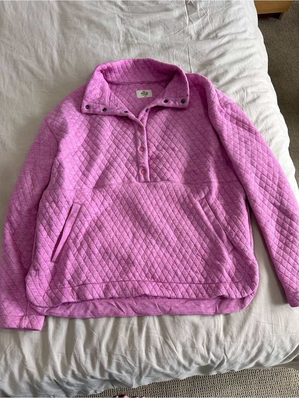 Marine Layer Quilted Pullover Hoodie in Pink